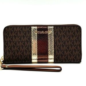 Michael Kors Large Continental Wallet Wristlet Brown Multi